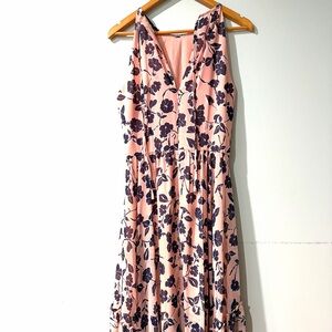 Floral Pink and Black Sleeveless Dress